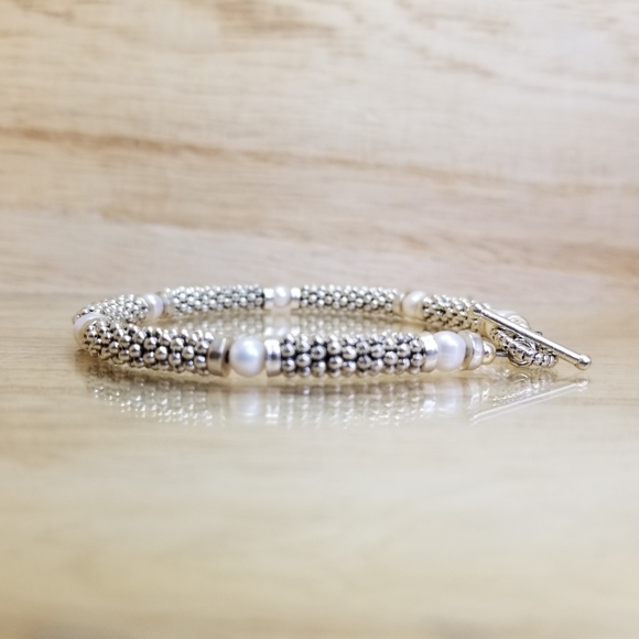 Beaded Pearl & Silver Gemstone Toggle Bracelet by Vicky Beeds - Picture 5 of 14